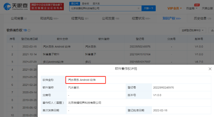 字節(jié)跳動(dòng)汽水音樂App安卓版完成軟件著作權(quán)登記
