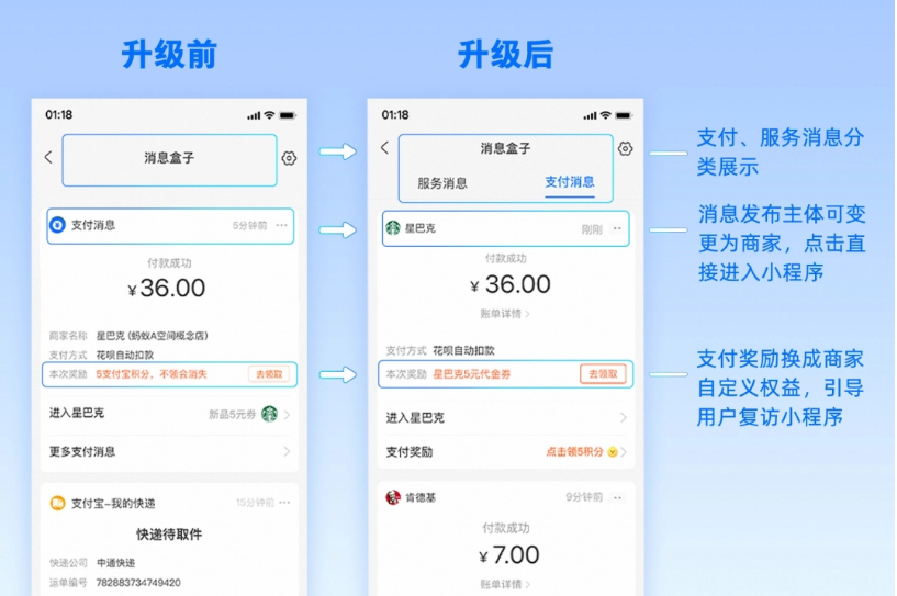 支付寶 App 首頁(yè)消息盒子開(kāi)放升級(jí)，可分類(lèi)查看支付、服務(wù)消息